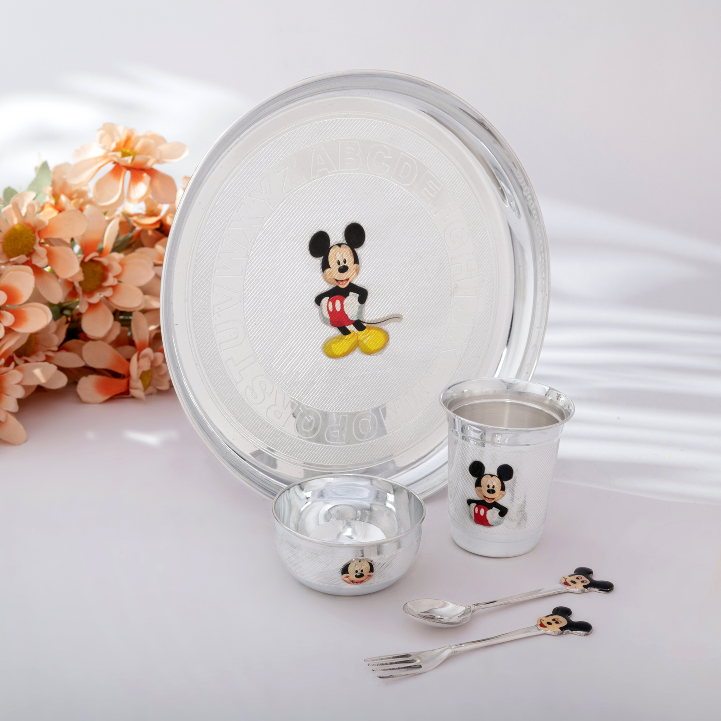 Stunning Fancy Silver Mickey Mouse Baby Plate Set