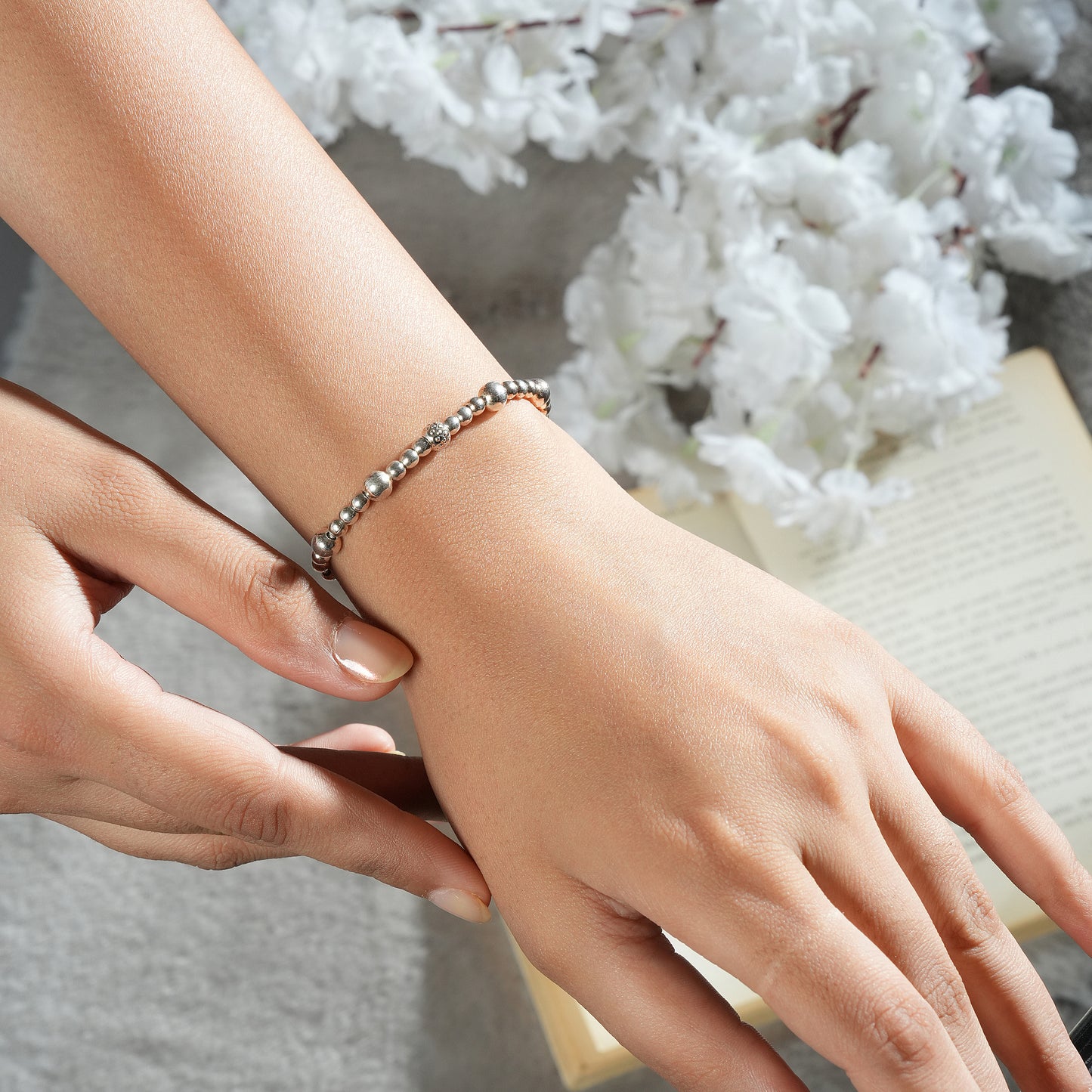 925 Beaded Adjustable Silver Bracelet