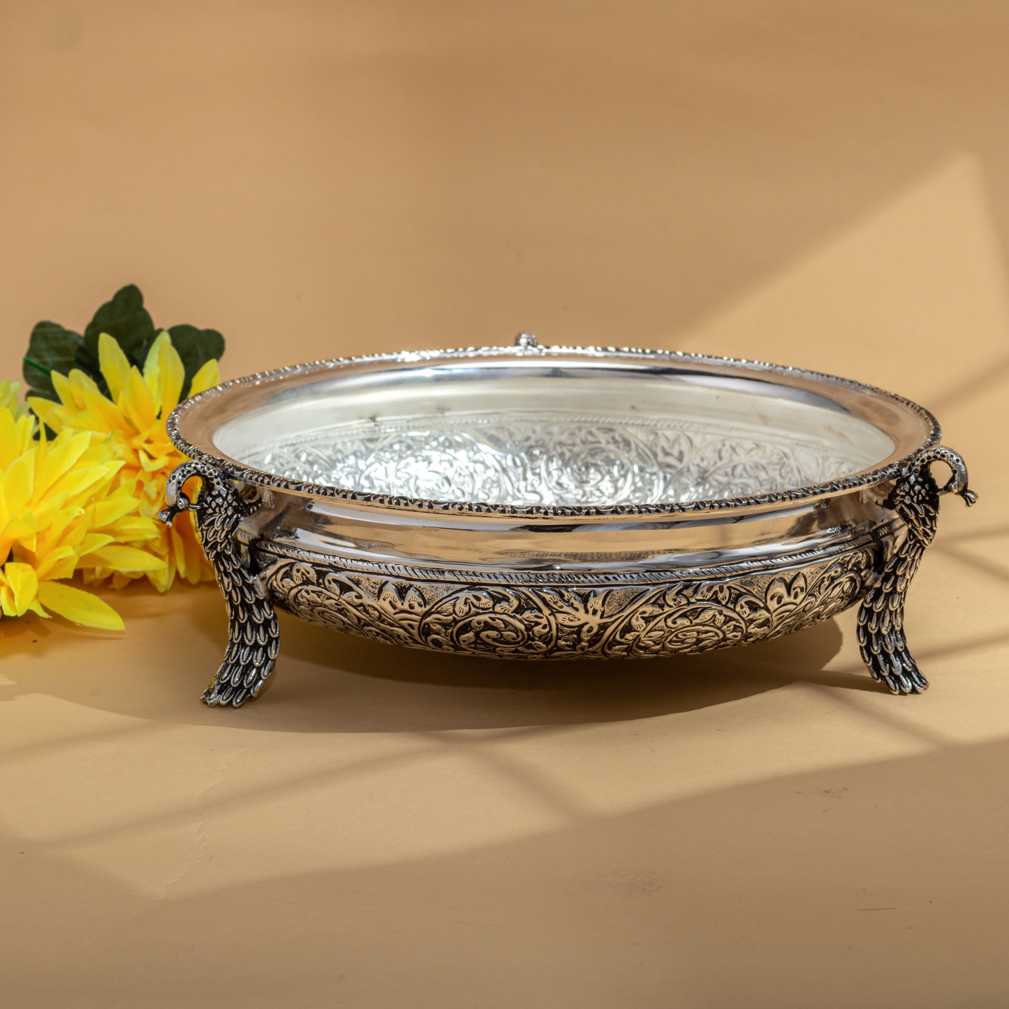 Exquisite Traditional Silver Urli in Antique Finish