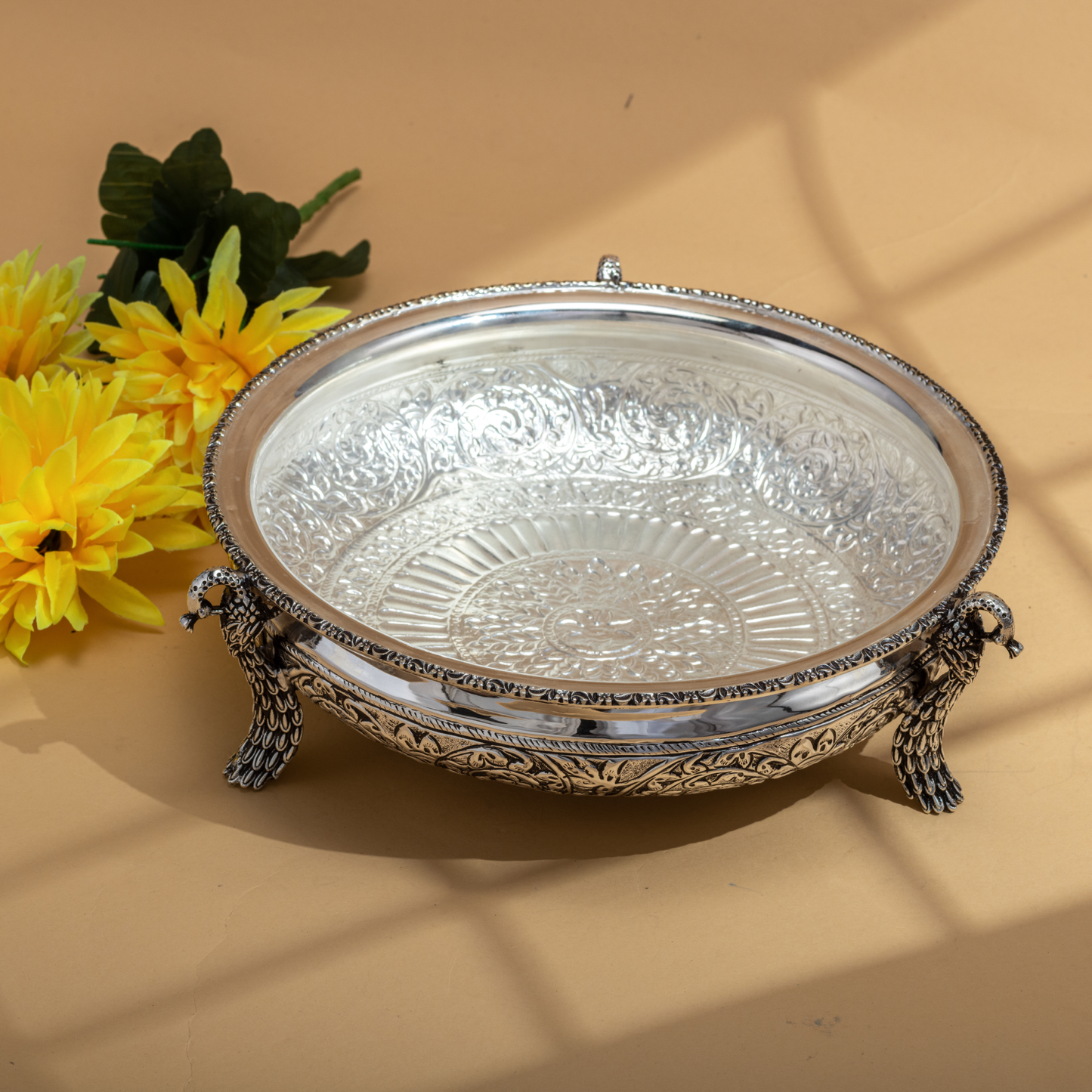 Exquisite Traditional Silver Urli in Antique Finish