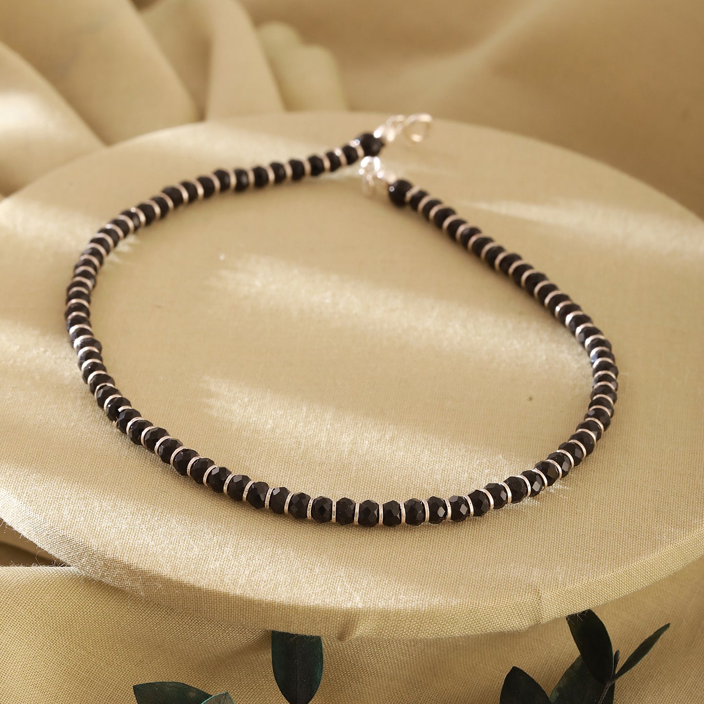 925 Black Beaded Sterling Silver Anklet