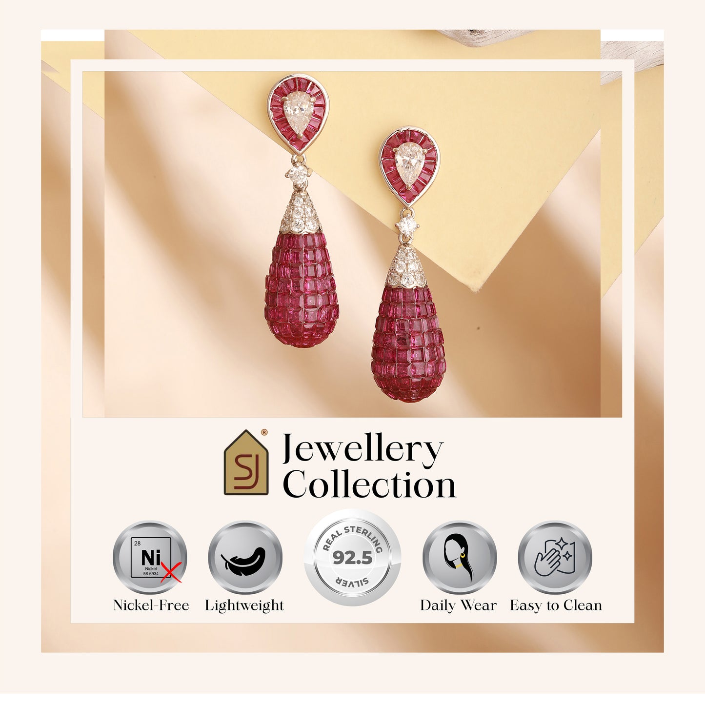 925 Sterling Silver Pink Drop Stone Earrings
