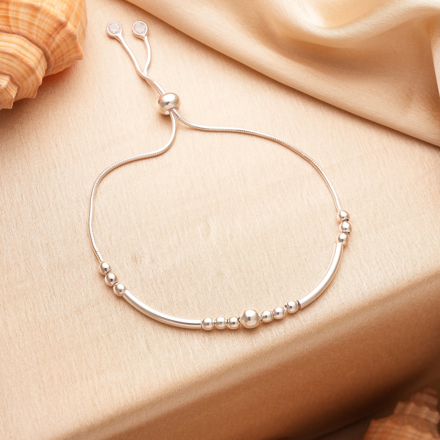 Adjustable Sterling Silver Bead Bracelet