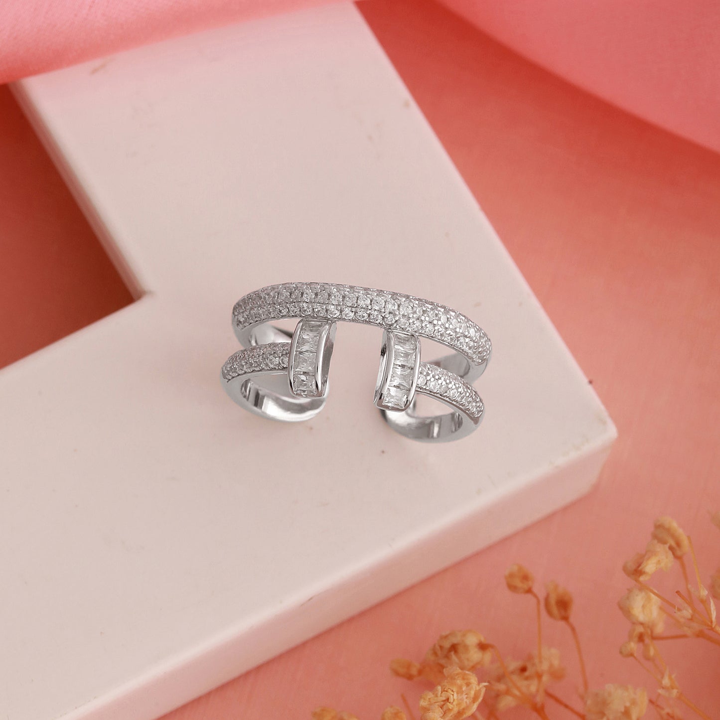 925 Silver Bling CZ Studded Ring