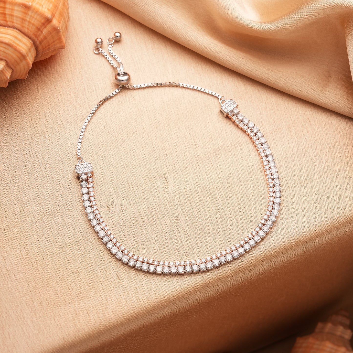 Twin Shine 925 Silver Rose Gold CZ Bracelet