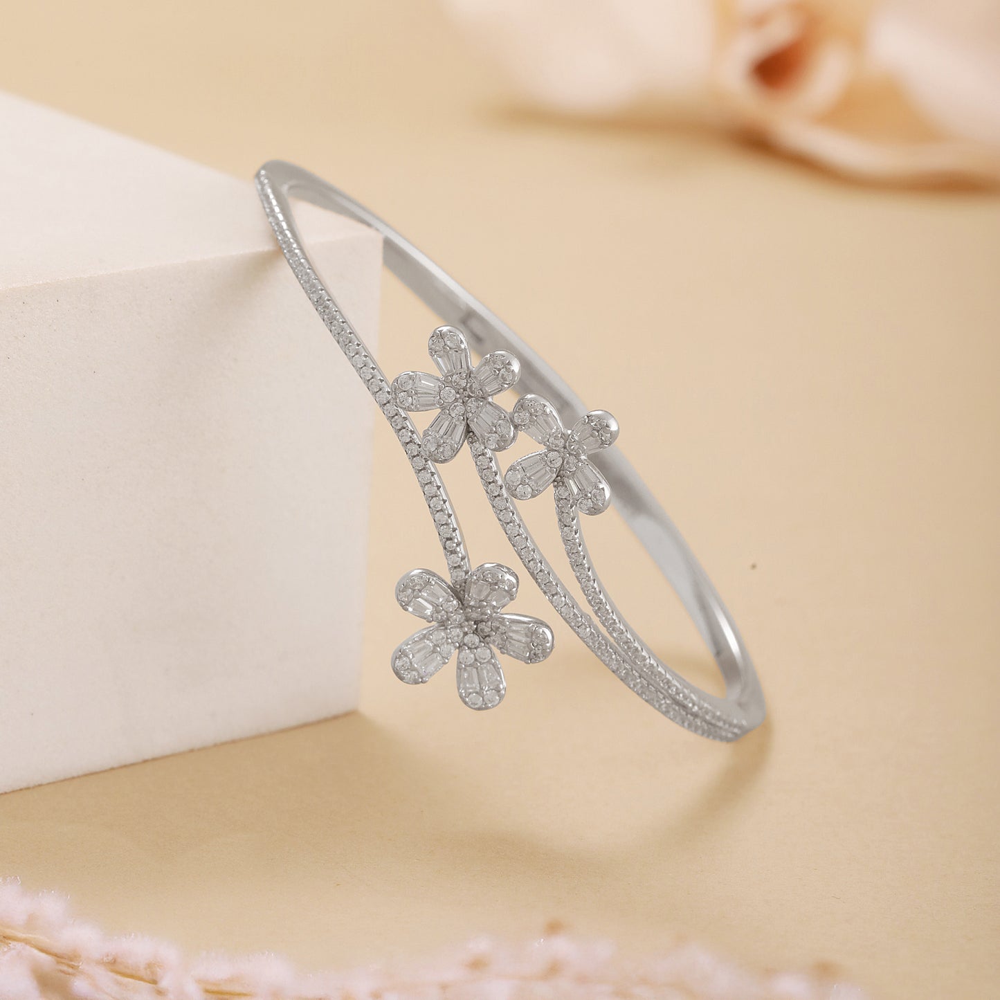 Floral CZ Sterling Silver Bracelet