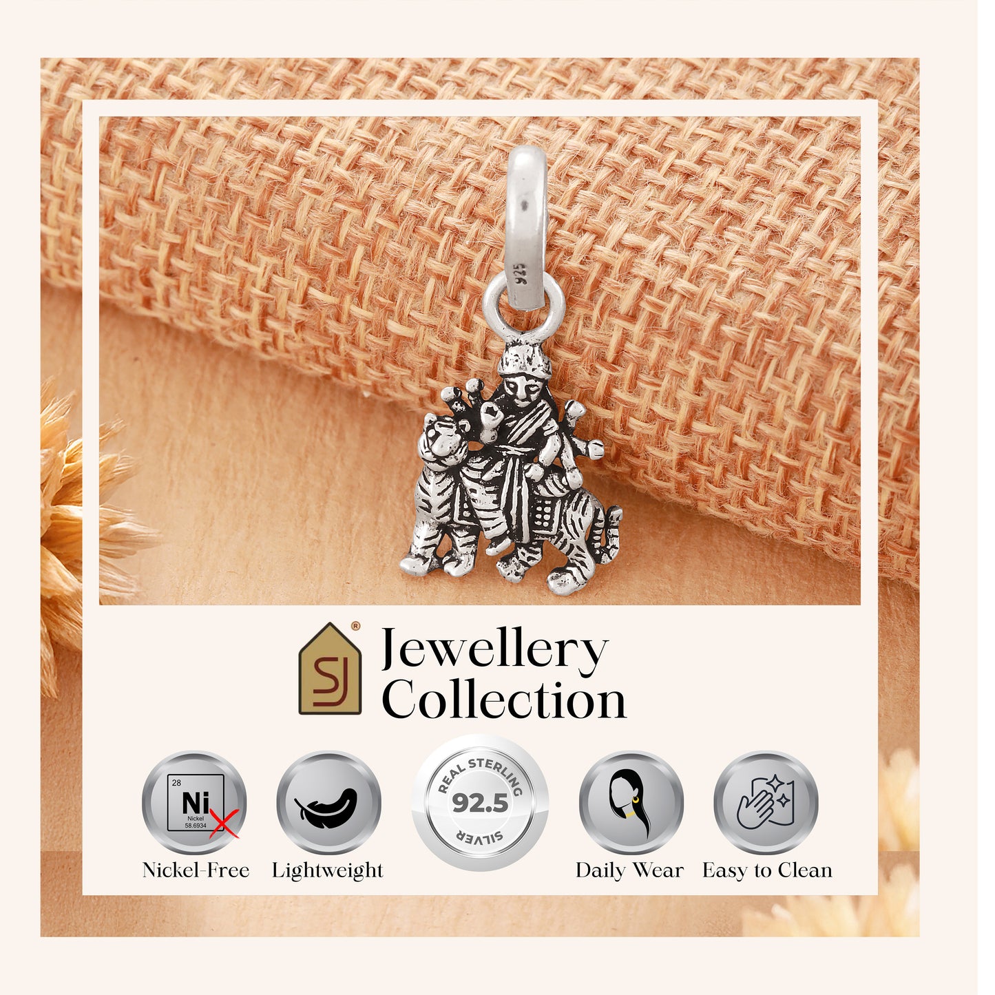 925 Sterling Silver Maa Durga Pendant