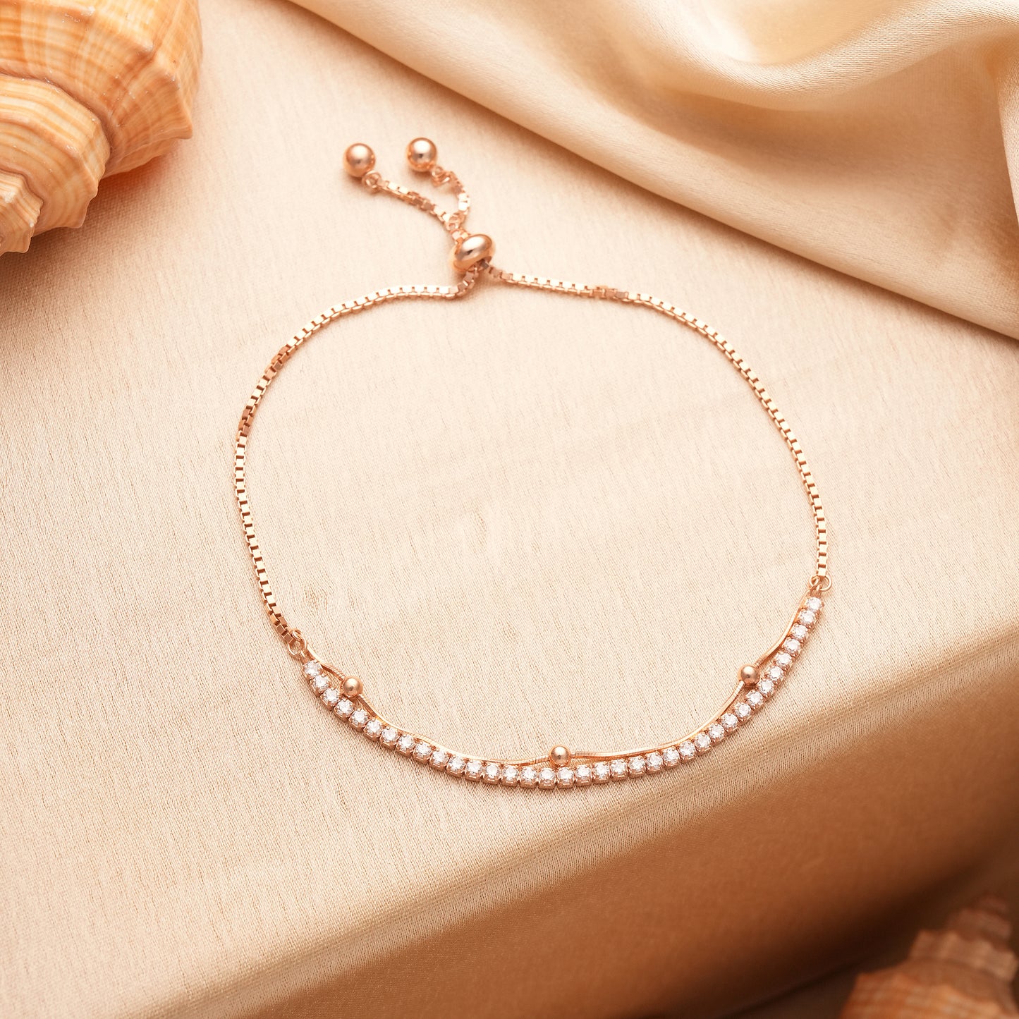 Adjustable Sterling Silver Rose Gold CZ Bracelet