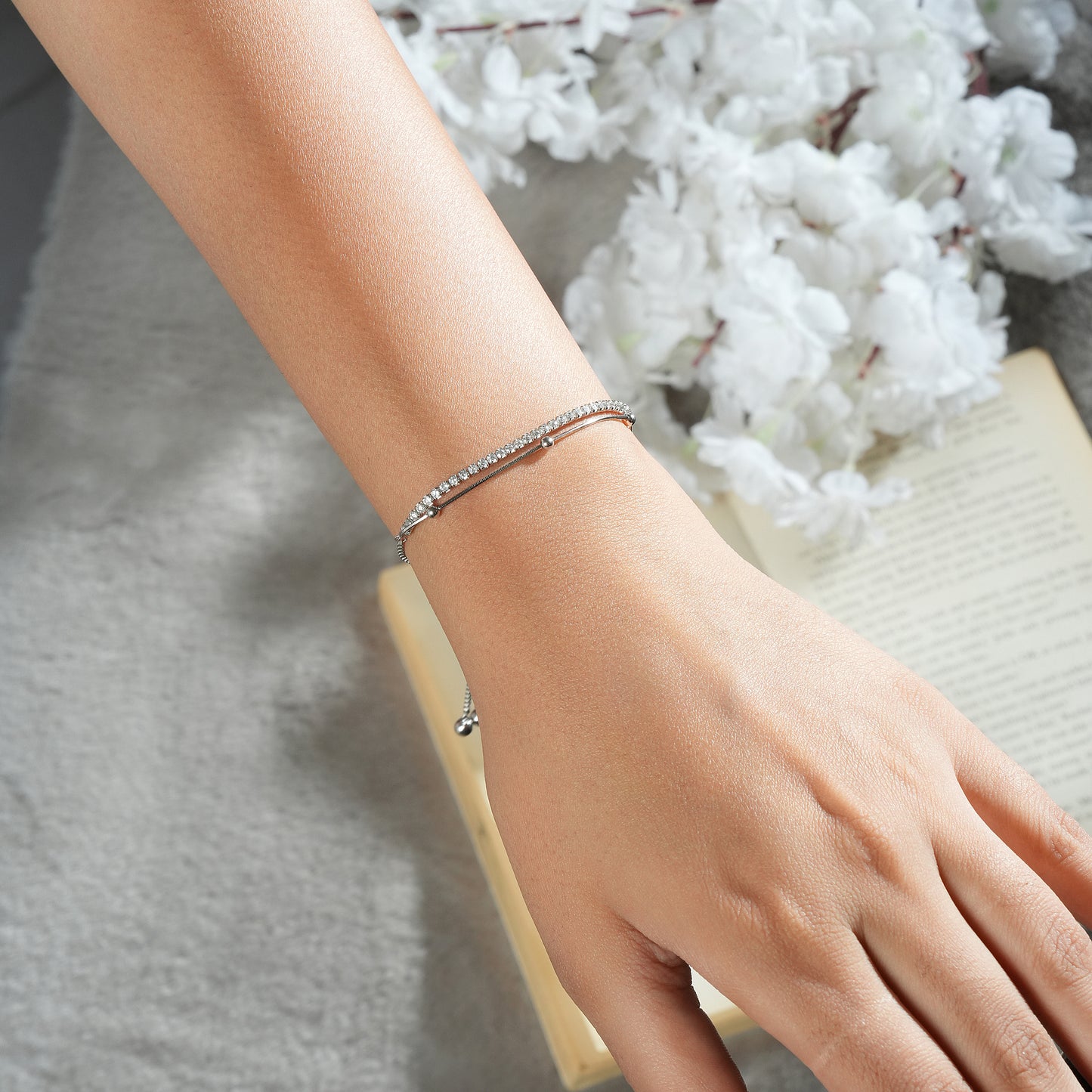 925 Silver CZ Studded Adjustable Bracelet