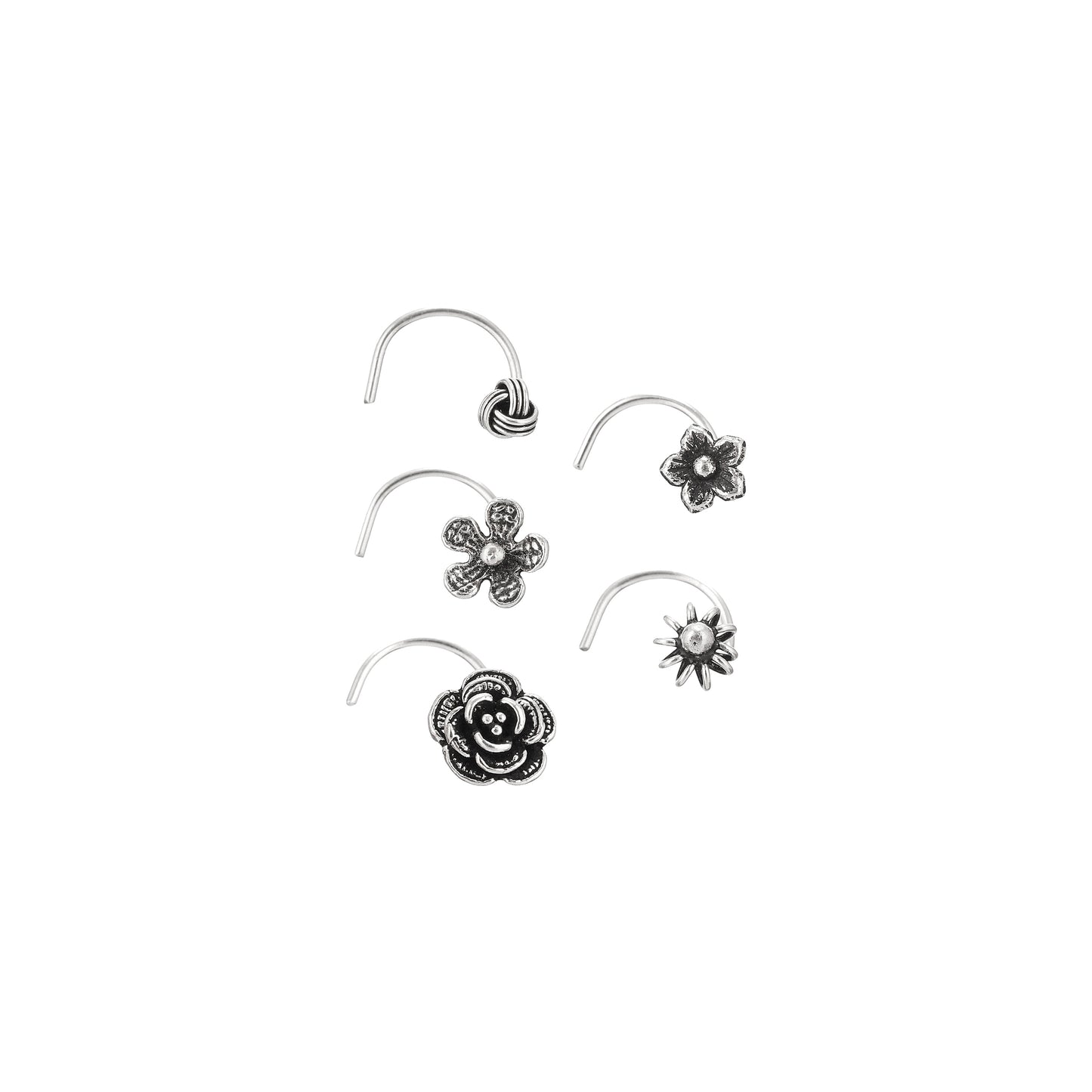 925 Silver Floral Wire Nosepin - Set of 5