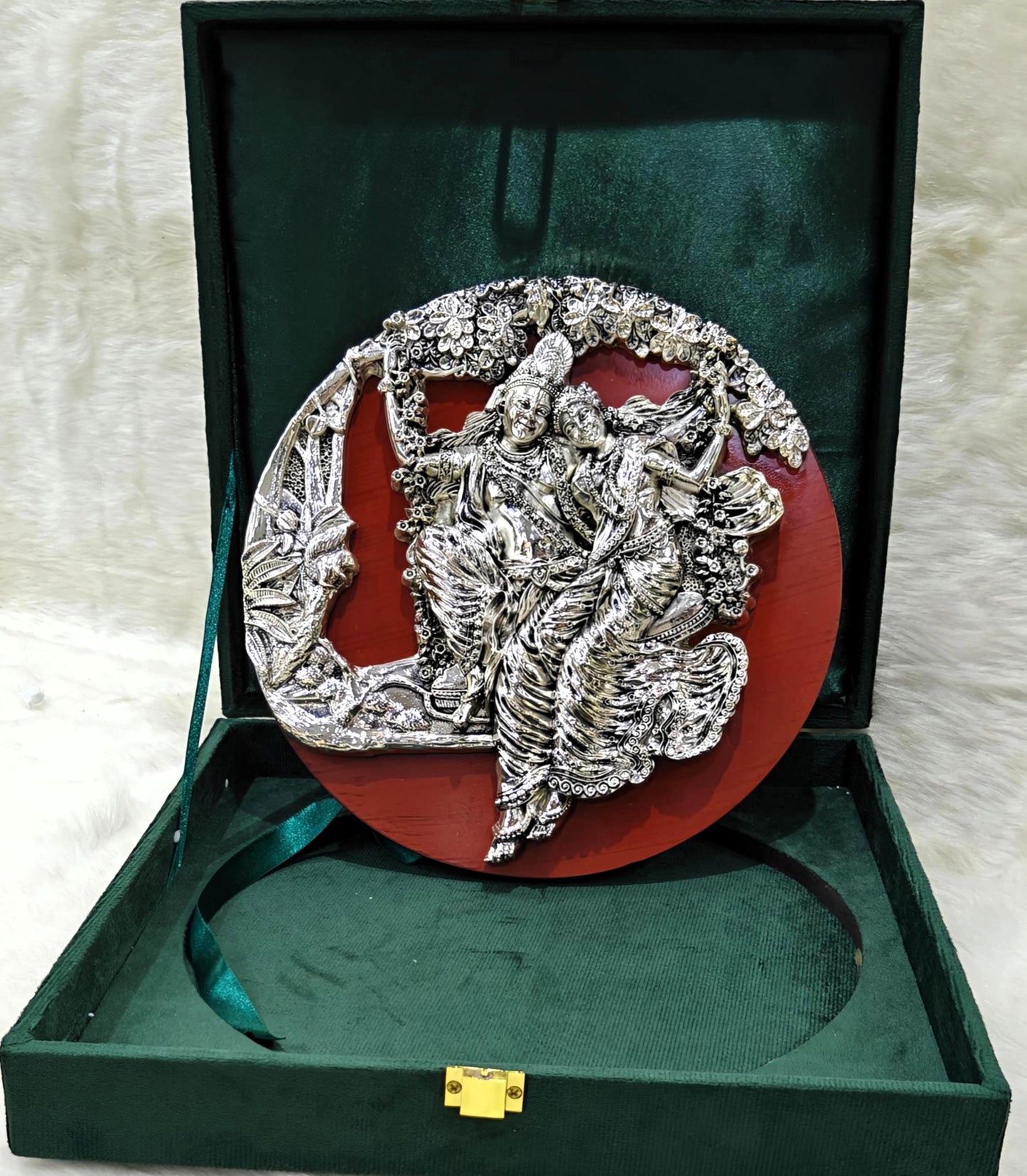 Silver Radha Krishna Round Wall Frame