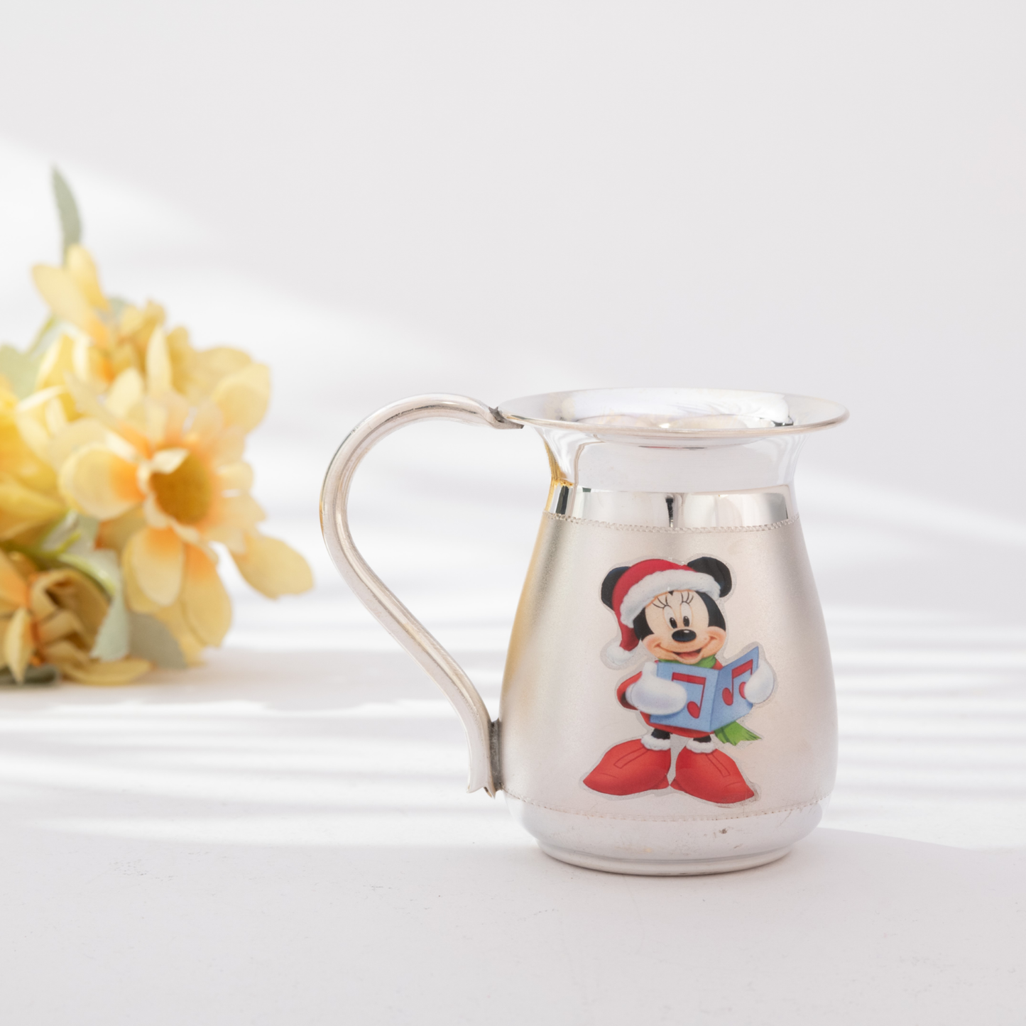 Shiny Silver Baby Cup with Mickey Mouse Design