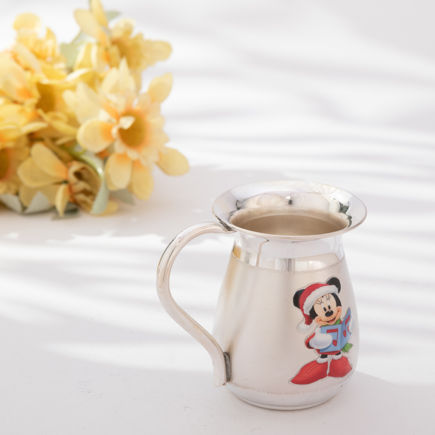 Shiny Silver Baby Cup with Mickey Mouse Design