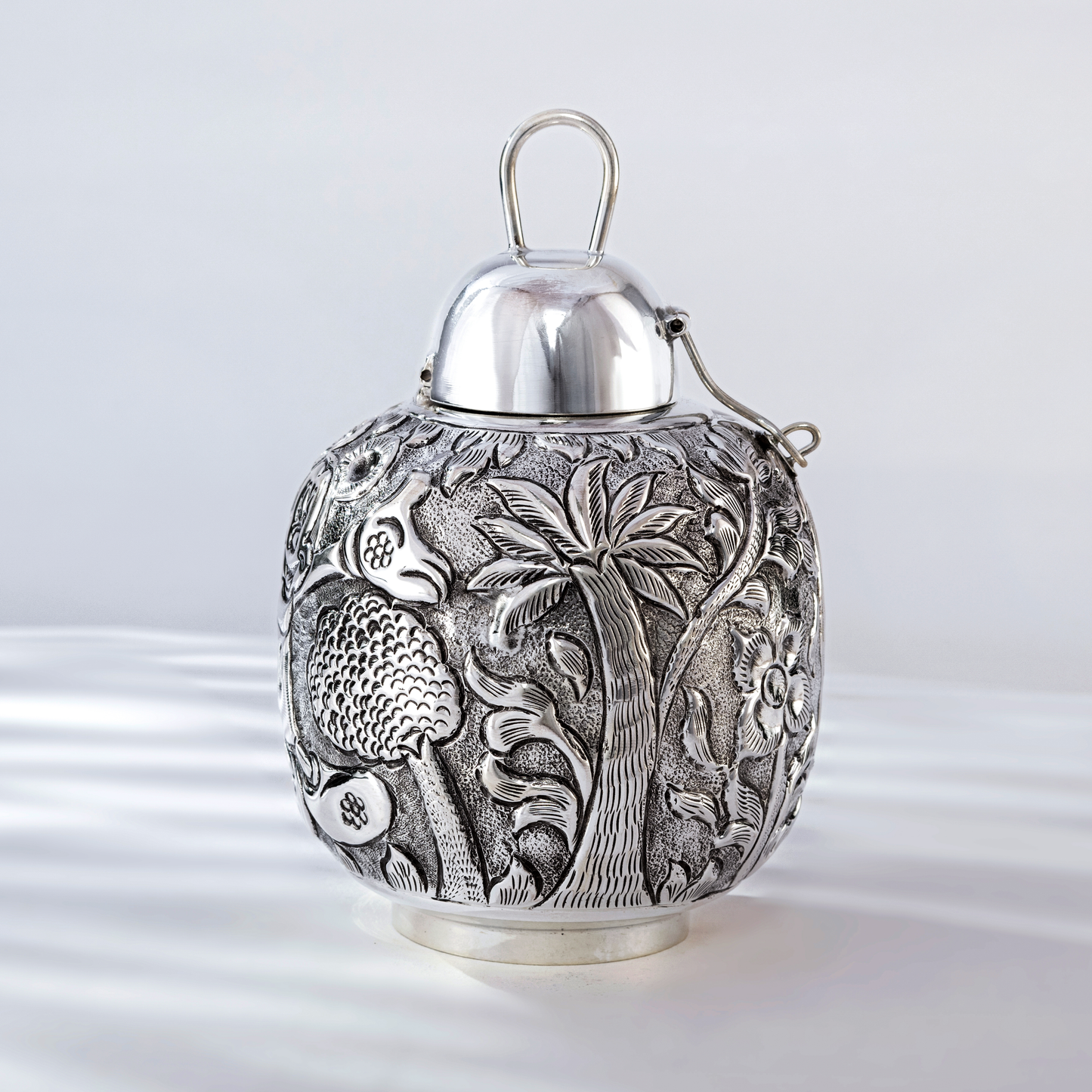 Vintage Silver Piggy Bank with Floral Nakshi