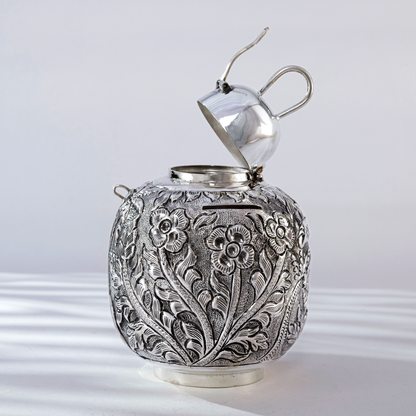 Vintage Silver Piggy Bank with Floral Nakshi