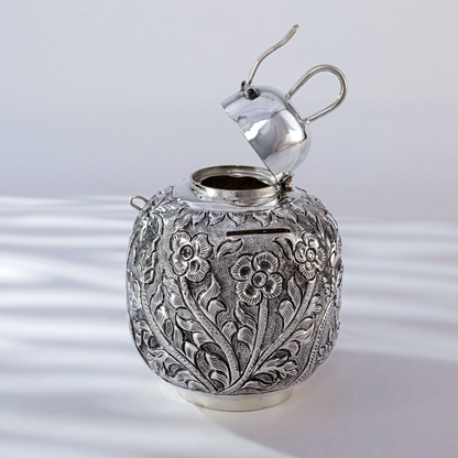 Vintage Silver Piggy Bank with Floral Nakshi