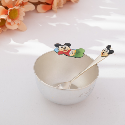 Elegant Silver Mickey Mouse-Themed Frosted Baby Food Bowl