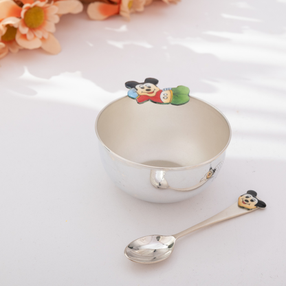 Elegant Silver Mickey Mouse-Themed Frosted Baby Food Bowl