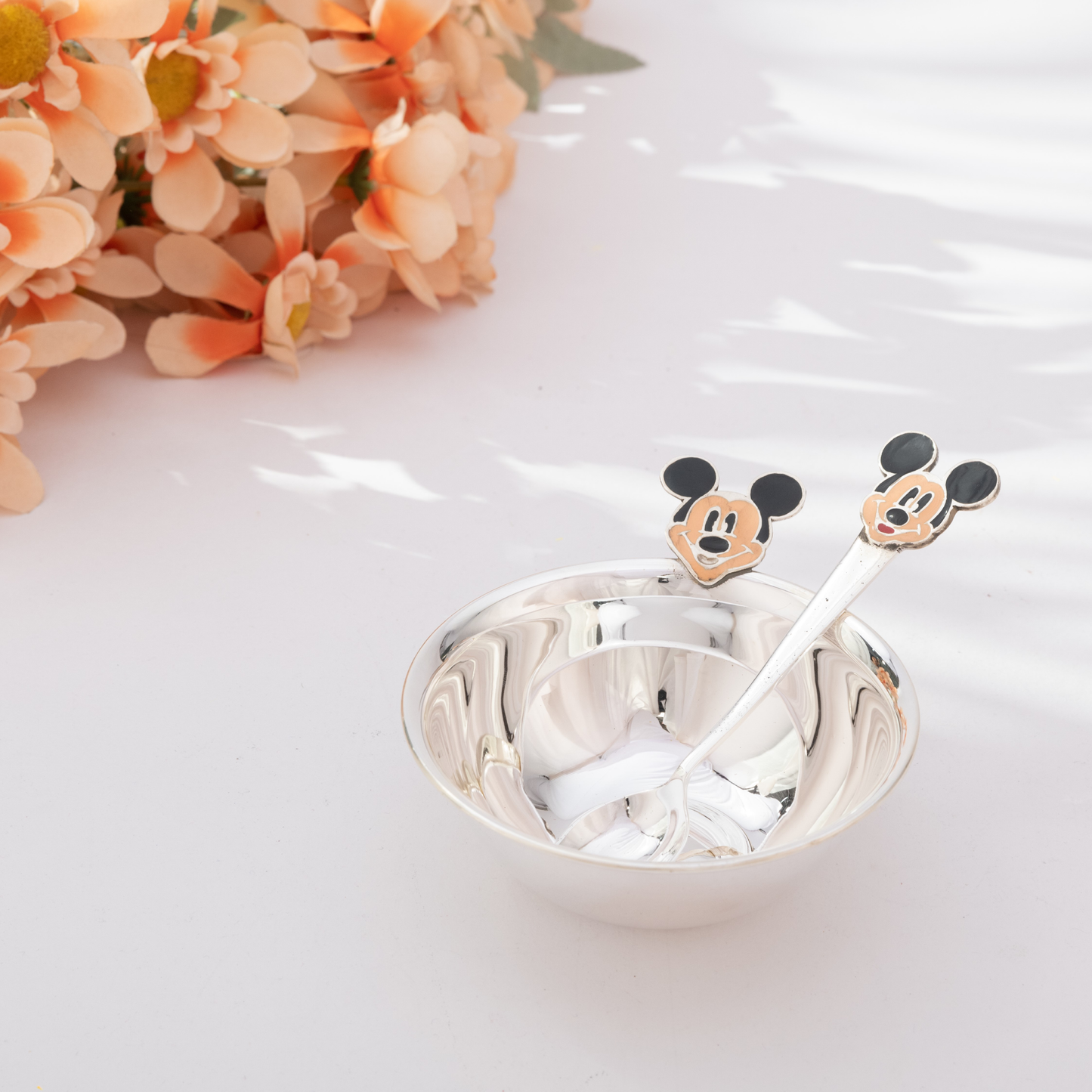 Radiant Silver Mickey Mouse Engraved Baby Bowl