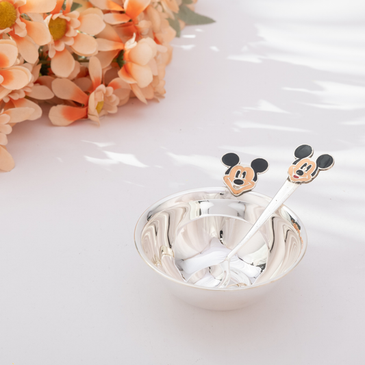 Radiant Silver Mickey Mouse Engraved Baby Bowl