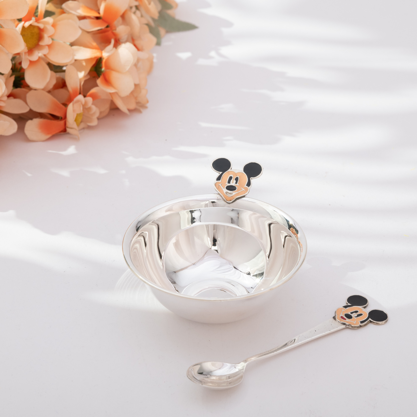 Radiant Silver Mickey Mouse Engraved Baby Bowl