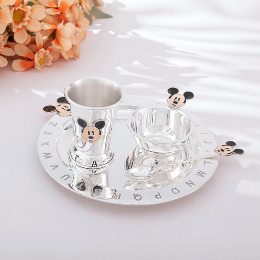 Dazzling Mickey Mouse-Themed Silver Baby Dining Set