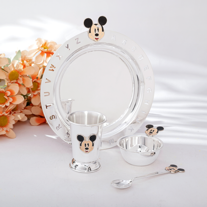 Dazzling Mickey Mouse-Themed Silver Baby Dining Set