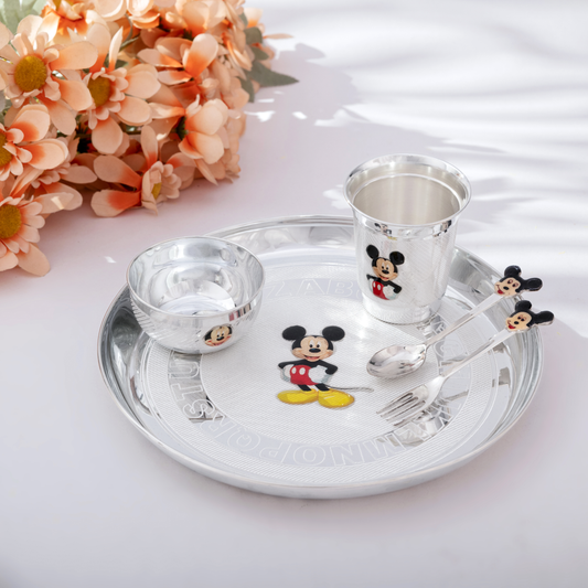 Stunning Fancy Silver Mickey Mouse Baby Plate Set