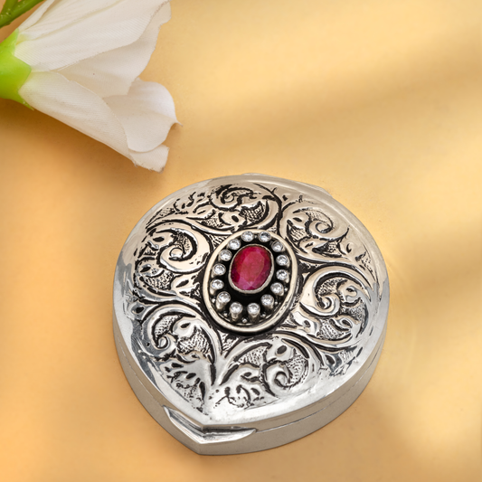 Handcrafted Antique Silver Chopra adorned with Elegant Semi-precious Stone