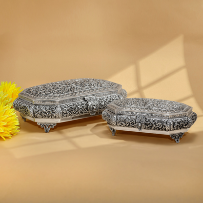 Delicate Nakshi Silver Dry Fruit Boxes in Antique Finish