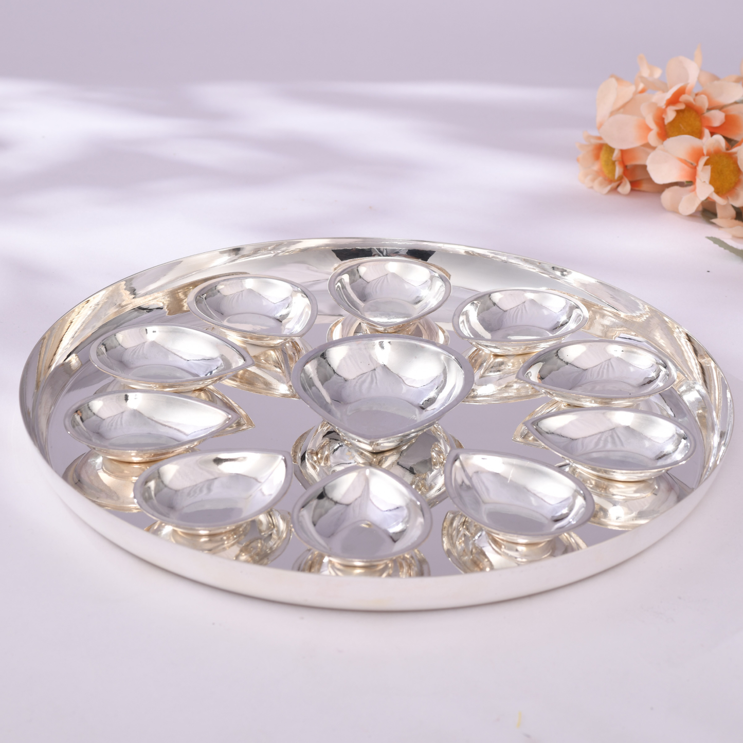 Stunning Silver Diwali Diya Plate Set