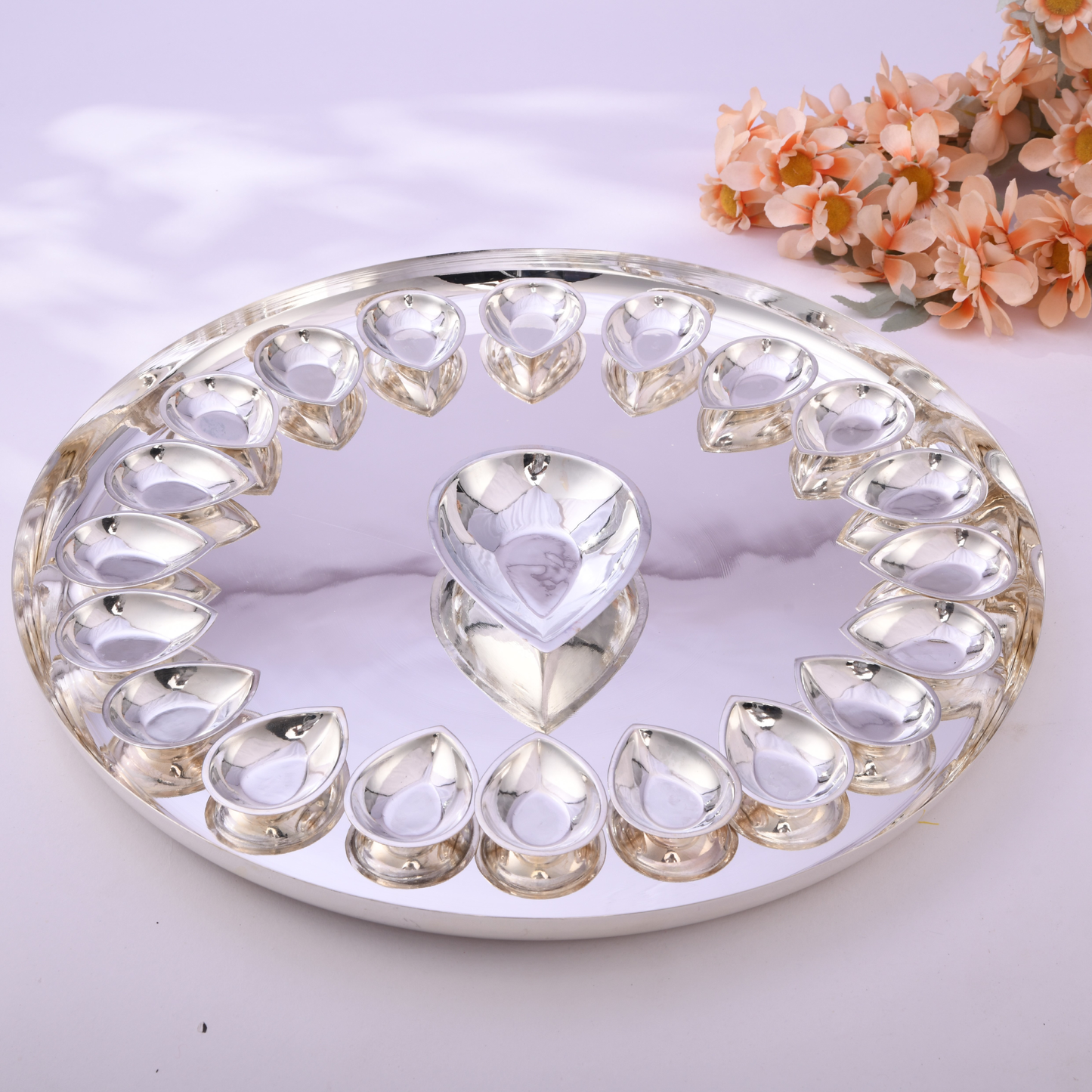 Divine Silver Diwali Diya Plate Set