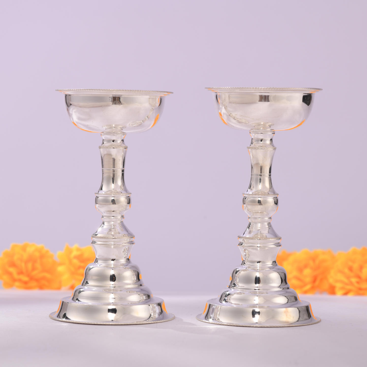 Divine Silver Plain Diya Set