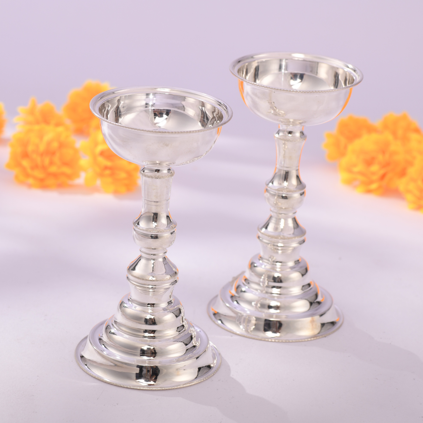 Divine Silver Plain Diya Set