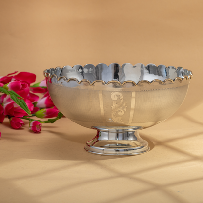 Stylish Polished Silver Bowl with Beautiful Engraving