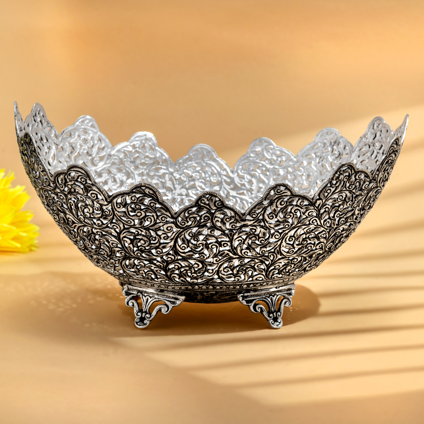 Radiant Antique Silver Bowl with Intricate Nakshi