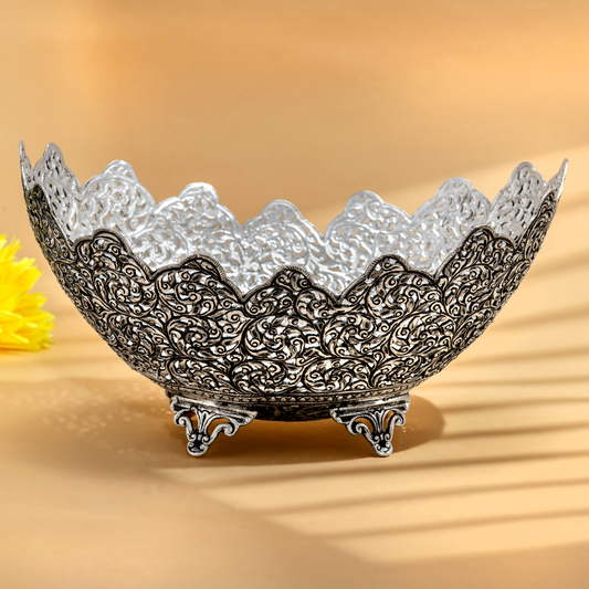 Radiant Antique Silver Bowl with Intricate Nakshi