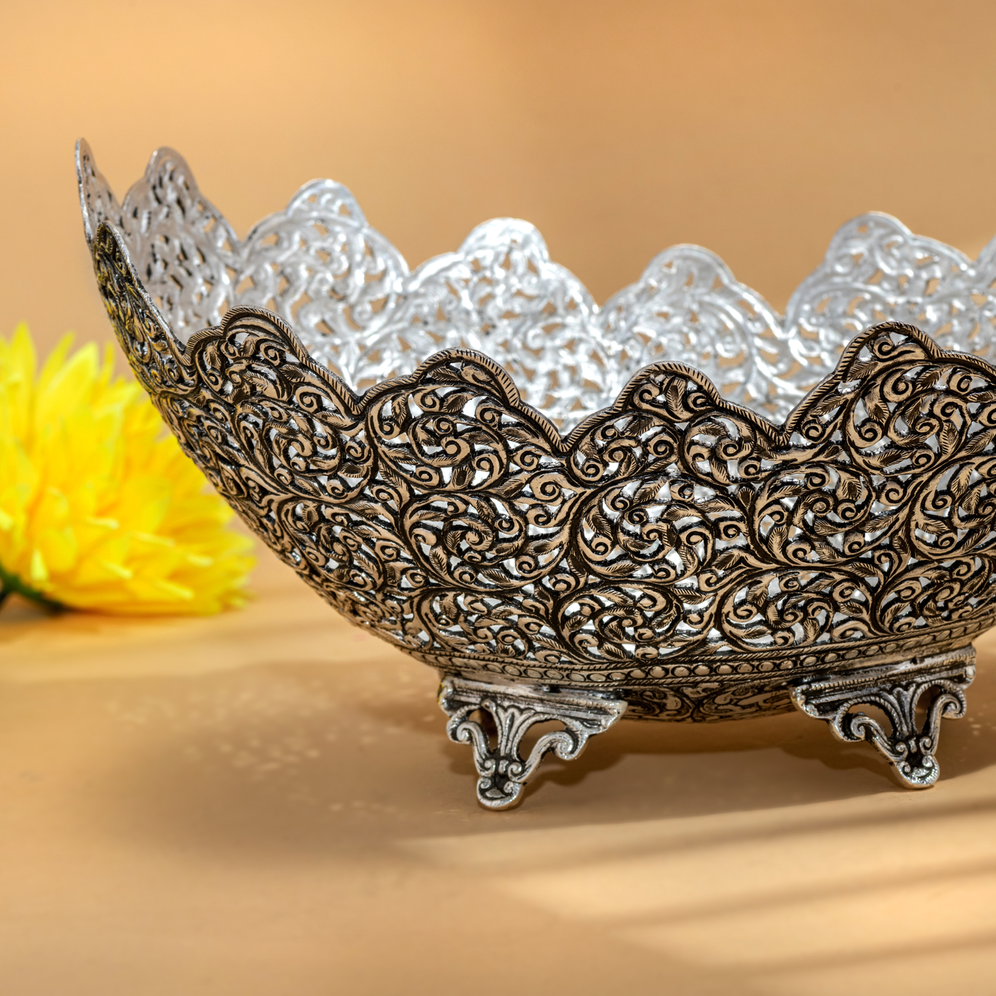 Radiant Antique Silver Bowl with Intricate Nakshi