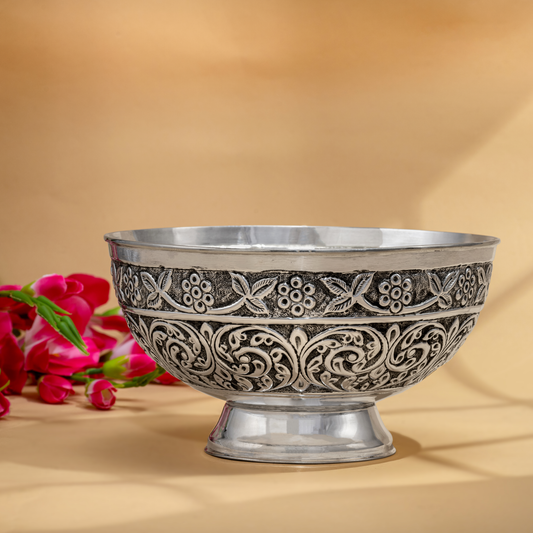 Splendid Antique Silver Bowl with Stunning Floral Nakshi