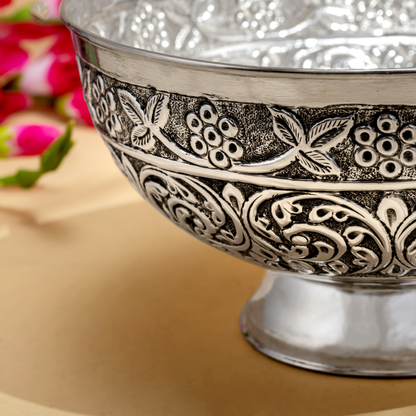 Splendid Antique Silver Bowl with Stunning Floral Nakshi