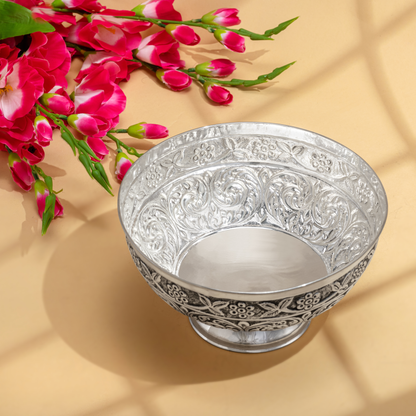 Splendid Antique Silver Bowl with Stunning Floral Nakshi