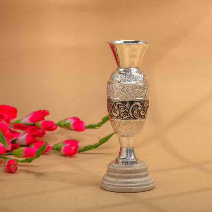 Luxurious Silver Flower Vase with Elegant Nakshi