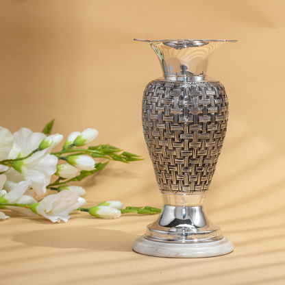 Bespoke Silver Flower Vase with Chataai work in Antique Finish