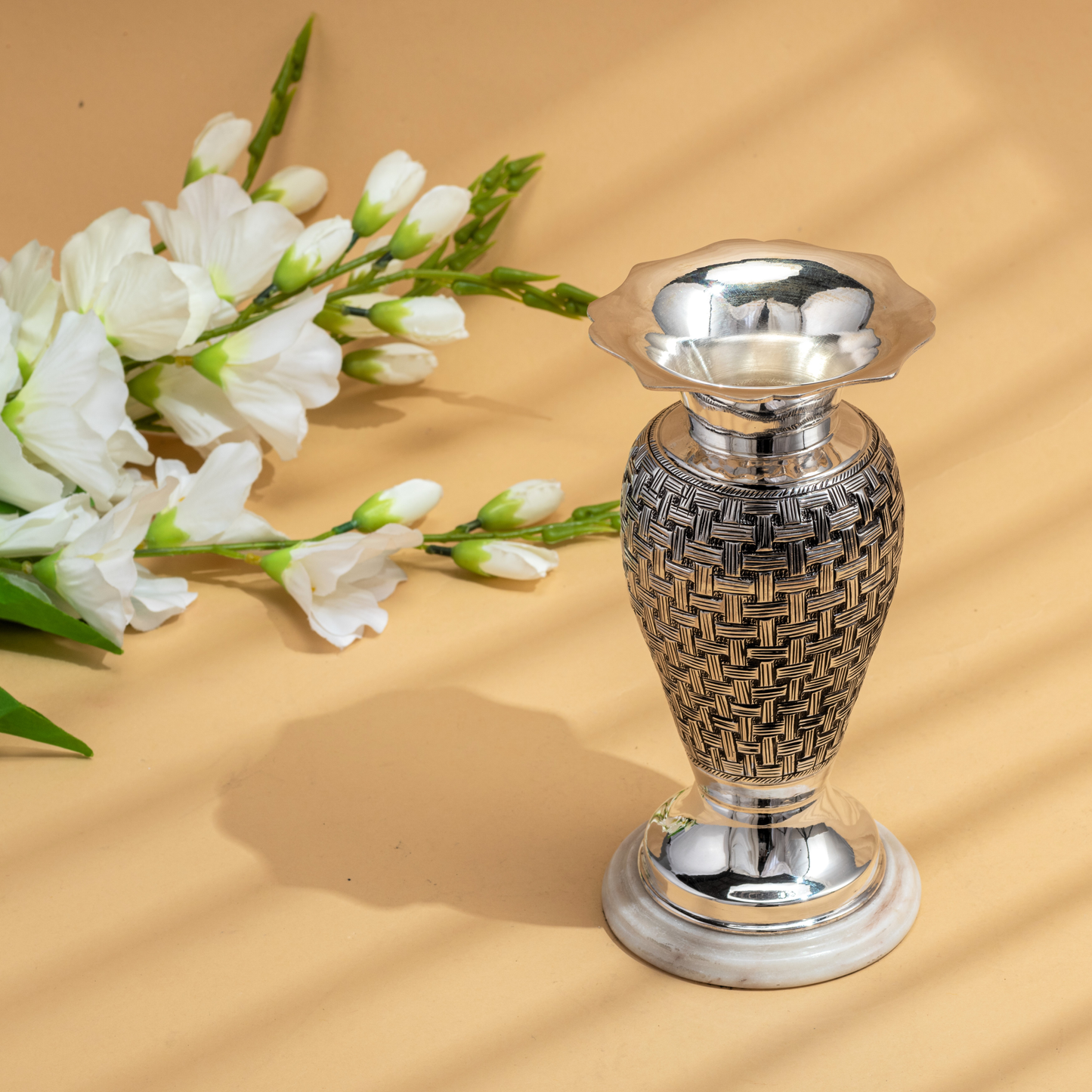 Bespoke Silver Flower Vase with Chataai work in Antique Finish