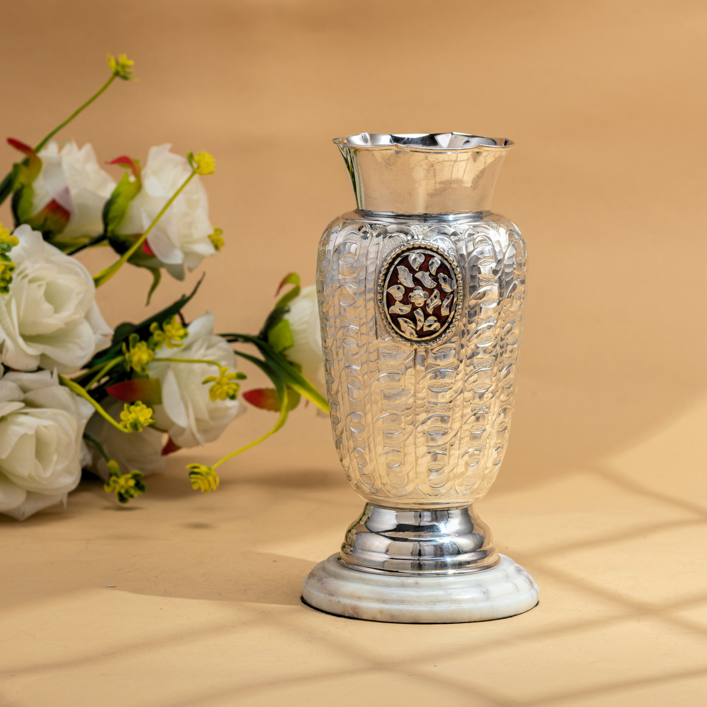 Elegant Handcrafted Silver Flower Vase with Intricate Chilai Meenakari Detailing