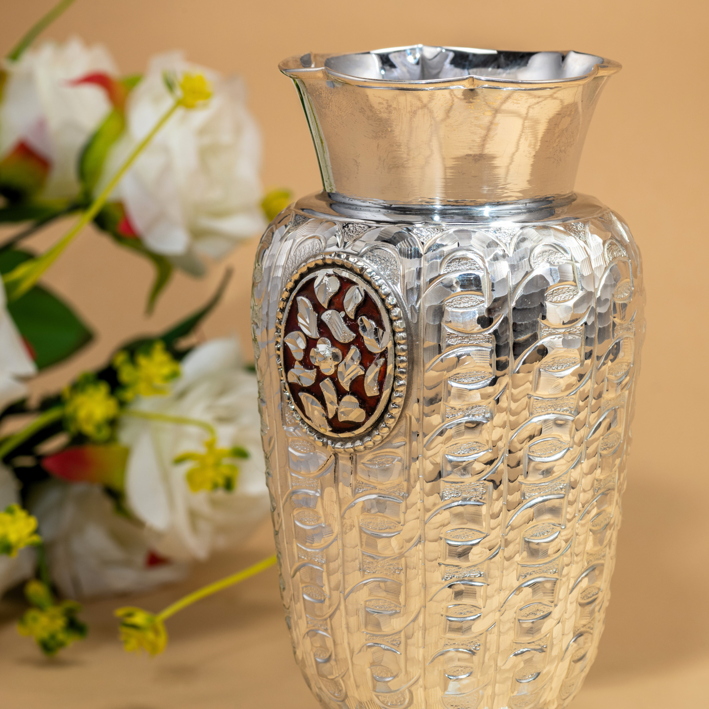 Elegant Handcrafted Silver Flower Vase with Intricate Chilai Meenakari Detailing