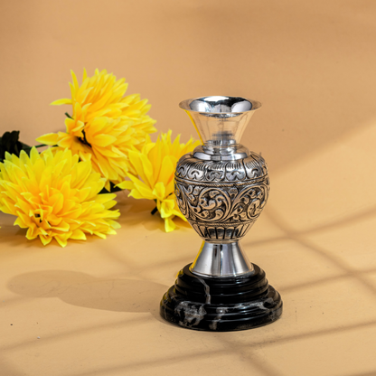 Handcrafted Silver Flower Vase with Antique Floral Design