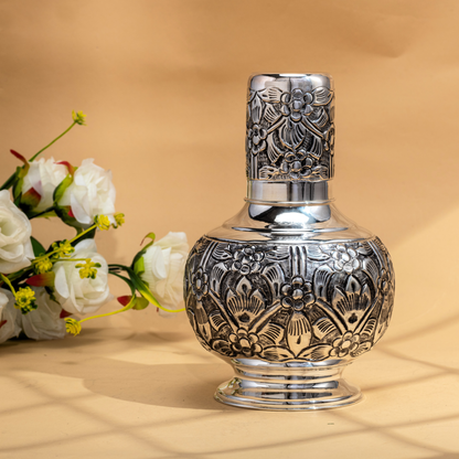 Radiant Floral Nakshi Jug Kunja Set in Antique Silver