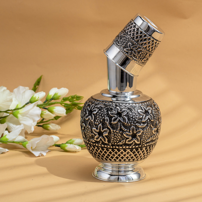 Stunning Floral Nakshi Silver Jug Kunja Set in Antique Finish