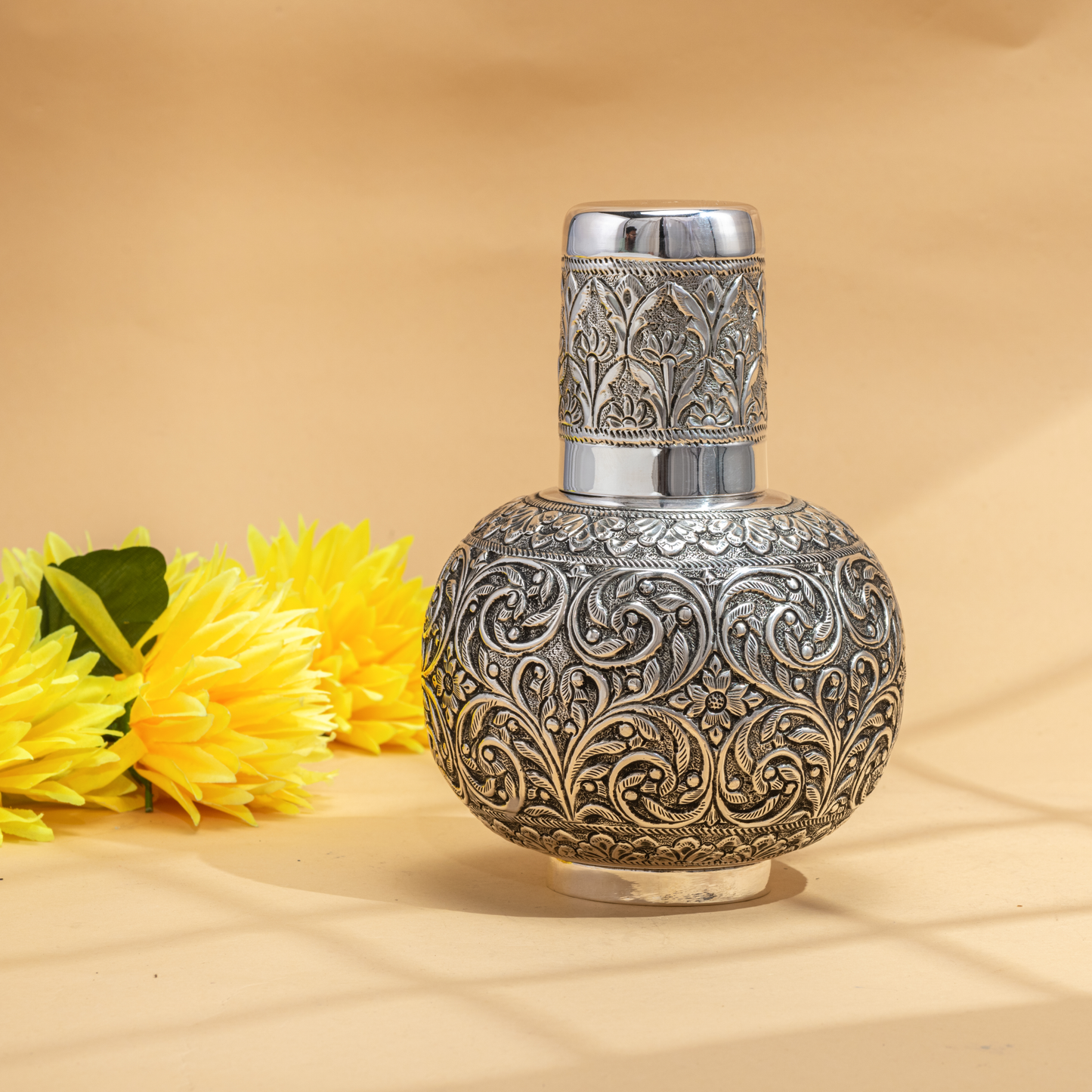 Handcrafted Exquisite Silver Jug Kunja Set in Antique finish